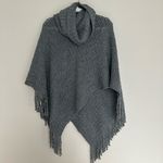 Sherry DC NWT Turtleneck Cable Knit Fringe Poncho Charcoal Gray OS Size undefined Photo 5