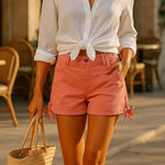 Loft Coral Pink Twill Shorts Tie Hem Cotton Blend Y2K Summer Casual Women's 2 Photo 0