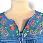 Vintage Go Softly Denim Floral Embroidered Housedress Short Sleeves Zipper Front Blue Photo 1