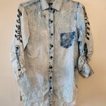 Kroix Long Sleeve Shirt Graphic Blue Jean Look Button Up paint Splatter women xl Photo 0