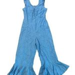 Lulus Morning Glory bright blue eyelet lace-up jumpsuit size S Photo 0