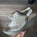 Fly London  Women's Gray and Cream Sandals Metallic Peep toe Wedge Slingback Photo 1