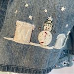 Christopher & Banks  Denim Shirt Women’s M Snow Days Snowman Snowflake Embroidery Photo 3