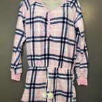 Em & Alfie Sleep Romper Womens Large Pink Blue Plaid Fleece Pajamas Loungewear Photo 0
