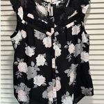 Candie's  Black/Pink Floral Chiffon Sleeveless Keyhole Neck Blouse‎ Size Large Photo 0