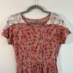 Farm Rio Top Ditsy Floral & Lace Babydoll Tie Waist Tee Sz P (S) GUC w/ Llamas! Photo 1