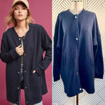 Anthropologie Deletta Murray Coat Sweatshirt Bomber Cotton Navy Blue Size Small Photo 1