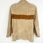 Vintage Giacca Leather Jacket Velvet Fringe Size Medium Western Bohemian Tan Photo 10
