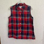 Jones New York   Red Blue Plaid Linen Sleeveless Collar‎ Button Shirt SIZE 8 Photo 2