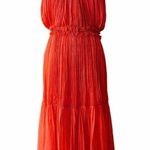 MARIA LUCIA HOHAN Maella Silk Tent Dress Red Chiffon Ruffled Plisse Halter Gown Size 10 Photo 0