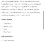 Fig and Flower Border Print Boho 3:4 sleeve blouse size Large Black Photo 5