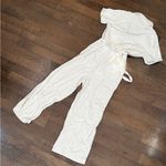 Who What Wear Linen Jumpsuit Romper Women’s Size M Beige Short Sleeve Wide Leg Photo 7