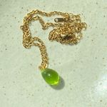 Handmade olive teardrop Czech glass simple minimalist gold chain necklace💚 Photo 2