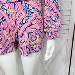 Lilly Pulitzer Lana Off The Shoulder Long Sleeve Shorts Romper Pink Blue XS Photo 7