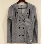 Roxy The Cuddle jacket Women’s Medium Hooded Peacoat Navy White Striped Nautical Photo 0