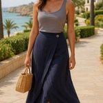 Matilda Jane Wrap Maxi Skirt x Joanna Gaines Navy Cottagecore Spring Summer Sz S Photo 0