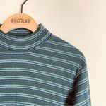 Ribbed Mock Neck Striped Long Sleeve Top – Green Retro Y2K Style Blue Size L Photo 2