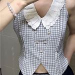 Japanese Kawaii Pastel Baby Blue Tweed White Lace Ruffle Corset Vest Blazer Top Size XS Photo 10