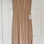 WAYF  Sand Midi Dress Crew Neck Sleeveless w/Shoulder Pads Elastic Waist Womens L Photo 0