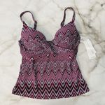 Island Escape Gemini Chevron Tankini Top Underwire PushUp Size 6 New Maroon Teal Black Photo 1