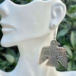 Silver tone Etched Eagle Earrings Silver Photo 2