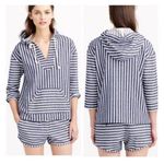 J. CREW Baja Hoodie Pullover Size XL Blue White Striped Woven Boho Chic Beach Photo 0