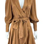 Zimmermann  Brown 100% Silk Mini Wrap Dress Size 0 Photo 0