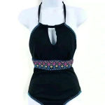 Apt. 9  Black Halter‎ Embroidered Bathing Suit Size S Photo 3