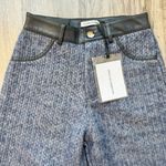 Maniere De Voir  Woven Knit Straight Pants with Leather Trim in Blue Size 0 NWT Photo 2