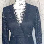 ASOS Petite Black Lace V Neck Long Sleeve Midi Sheath Dress Photo 2