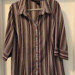 Maggie Barnes  Purple Multi-Striped Top Blouse Size 1X  3/4 Sleeves Bust Darts Photo 0