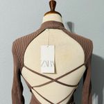 ZARA  Brown Long Sleeves Round High Neck Open Back Rib Adjustable Top Size L Photo 12