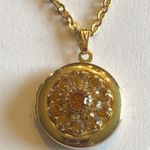 Vintage Gold Tone Avon CZ Citrine Rhinestone Locket Pendant Necklace Photo 5