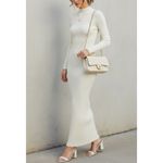 RONNY KOBO Elias Long Sleeve Ribbed Knit Maxi Dress, Pearl, Medium White Photo 1