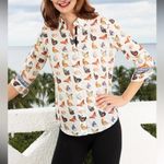 TIZZIE 100% COTTON 3/4 SLEEVE ROME SHIRT NEUTRAL BUTTERFLIES VOILE Black Photo 8