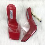 Cape Robbin  Metro Red Patent Leather Clear Vamp Slip On Heel Sandals Mules Size 8.5 Photo 0