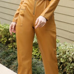 Women's Faux Leather Mustard Yellow Jumpsuit Tan Size M Photo 0