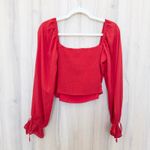 Miami Womens Long Sleeve Blouse Size S Red Puff Sleeve Boho Romantic Festive Cottage Photo 3