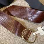 Women’s Barkwood Brown Wide Belt with Gold Buckle L NWT Size L Photo 1