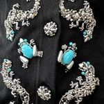 Vintage Michael Simon Beaded Button Up Cardigan Turquoise Lizard Silk Black L Size L Photo 1