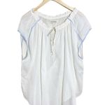 Free People Oversized Top Blouse White Gauze Sheer Tie Neck Blue Trim XS NWOT Photo 4