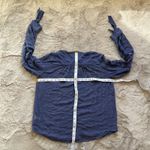 Rebecca Taylor Size 4 Navy Blue Silk Lace Trim Long Sleeve Embroided Top Blouse Photo 4