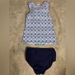 Lands' End High Neck Tankini Swim Top Blue Majolica Batik 4 D Padded Bra Modest Photo 3