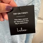 Lulus  Darling Confidence NWT Large Light Blue Rosette Bustier Lace-Up Midi Dress Photo 8