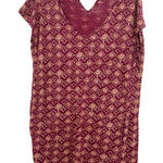 Lucky Brand  size Large short sleeve shirt top tunic keyhole back‎ purple white Photo 0