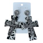 Cow Print Cross Dangle Earrings Western Country‎ Silver Tone Statement New Black Photo 2