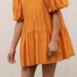 Moon River Orange Puff Sleeve Dress Photo 1
