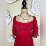 Umgee  Red Crocheted Lace Bell Sleeve Flowy Dress Size Medium Photo 2