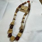 Vintage Karla Jordan real semi precious and amber necklace earrings set. Tan Photo 7