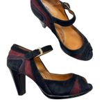 Sofft Black Red Suede Leather Peep Toe Mary Jane Heels Womens 7 Retro Classic Photo 0